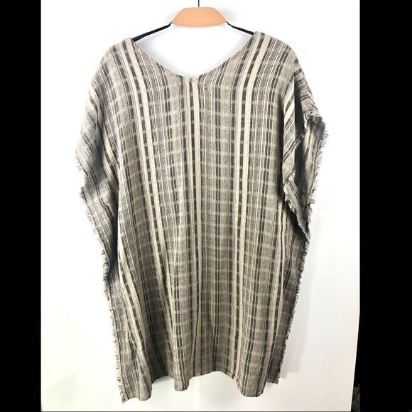 XIRENA Natural Striped Fringed V Neck Coverup XS - Picture 3 of 5